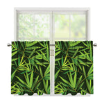 Green Bamboo Leaf Pattern Print Tier Curtains