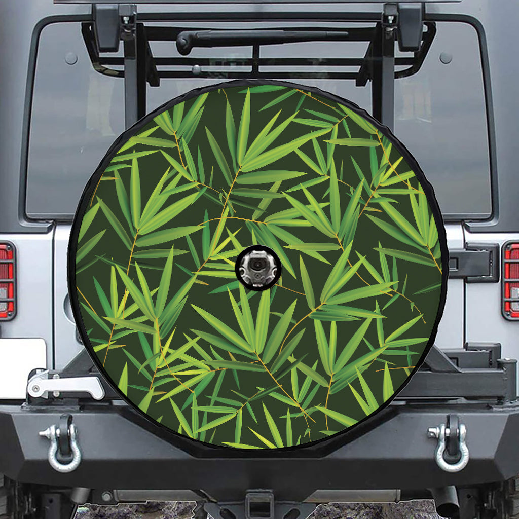 Green Bamboo Leaf Pattern Print Tire Cover With Camera Hole