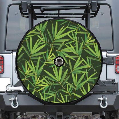 Green Bamboo Leaf Pattern Print Tire Cover With Camera Hole