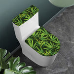 Green Bamboo Leaf Pattern Print Toilet Lid And Tank Cover Set