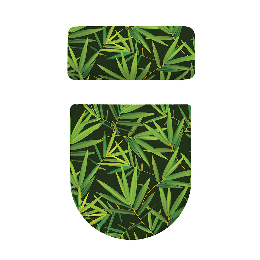 Green Bamboo Leaf Pattern Print Toilet Lid And Tank Cover Set