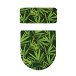 Green Bamboo Leaf Pattern Print Toilet Lid And Tank Cover Set