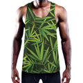 Green Bamboo Leaf Pattern Print Men's Workout Tank Top