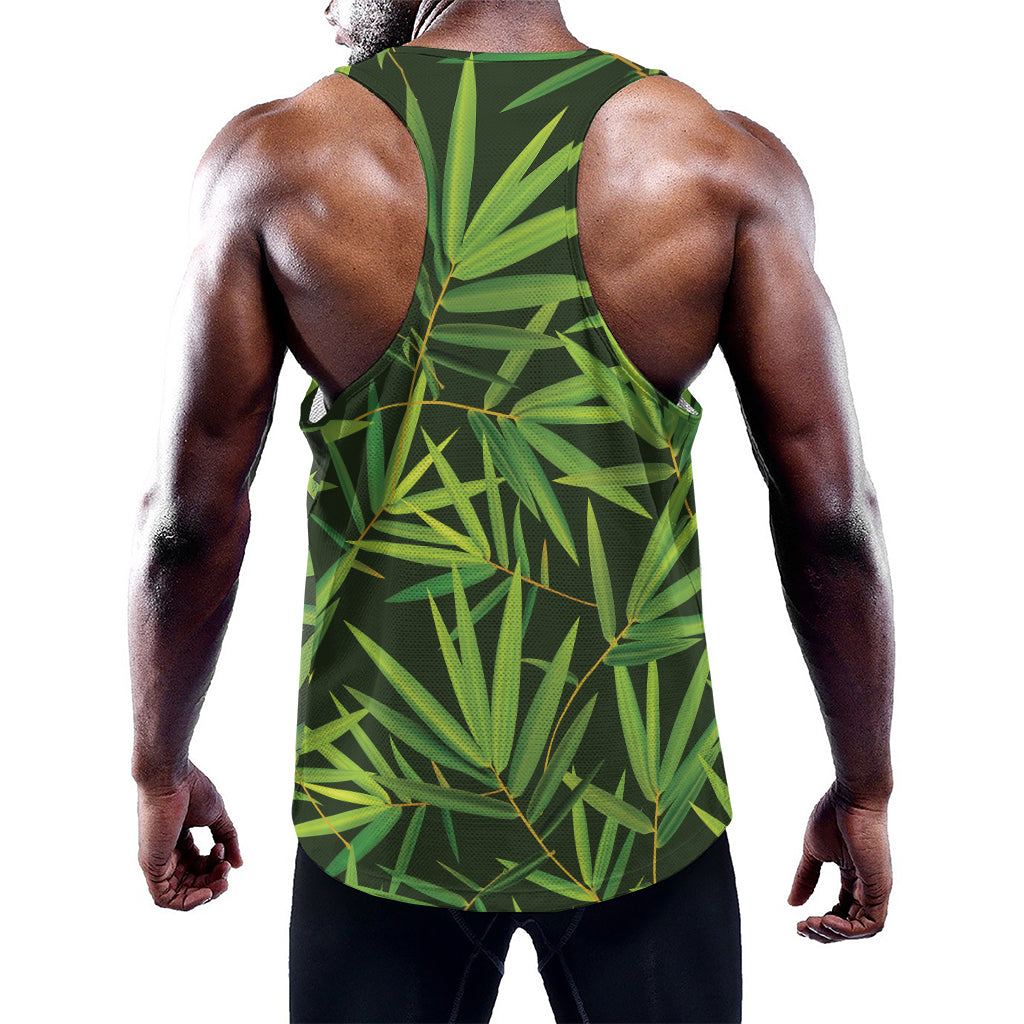 Green Bamboo Leaf Pattern Print Training Tank Top