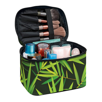 Green Bamboo Leaf Pattern Print Travel Makeup Bag