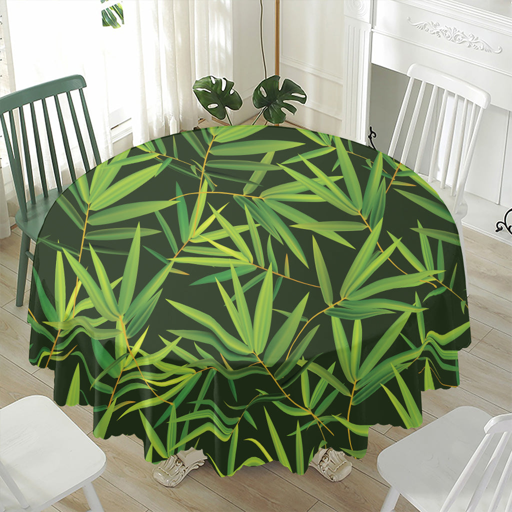 Green Bamboo Leaf Pattern Print Waterproof Round Tablecloth