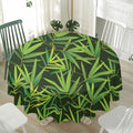 Green Bamboo Leaf Pattern Print Waterproof Round Tablecloth