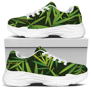 Green Bamboo Leaf Pattern Print White Chunky Shoes