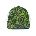 Green Bamboo Leaf Pattern Print White Mesh Trucker Hat