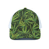 Green Bamboo Leaf Pattern Print White Mesh Trucker Cap