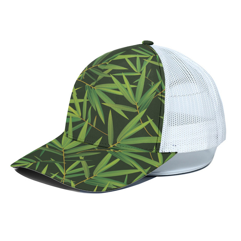 Green Bamboo Leaf Pattern Print White Mesh Trucker Cap