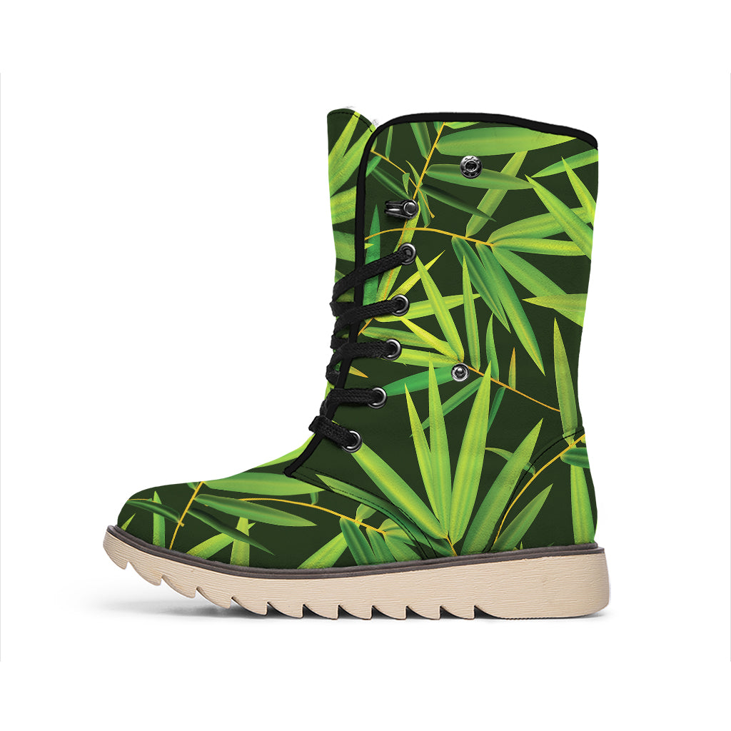 Green Bamboo Leaf Pattern Print Winter Boots