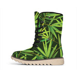 Green Bamboo Leaf Pattern Print Winter Boots