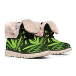 Green Bamboo Leaf Pattern Print Winter Boots