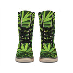 Green Bamboo Leaf Pattern Print Winter Boots