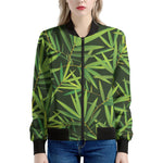 Green Bamboo Leaf Pattern Print Women's Bomber Jacket