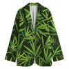 Green Bamboo Leaf Pattern Print Women's Cotton Blazer