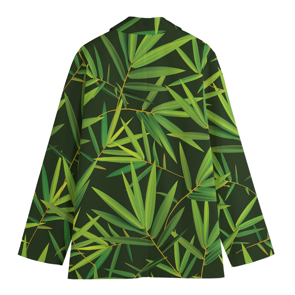 Green Bamboo Leaf Pattern Print Women's Cotton Blazer