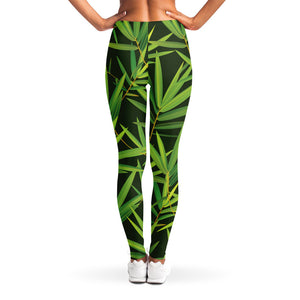 Green Bamboo Leaf Pattern Print Women's Leggings