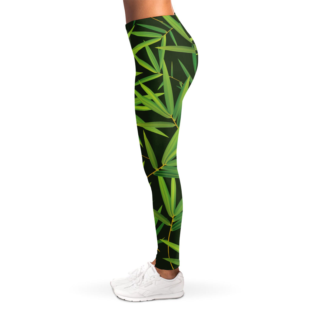 Green Bamboo Leaf Pattern Print Women's Leggings