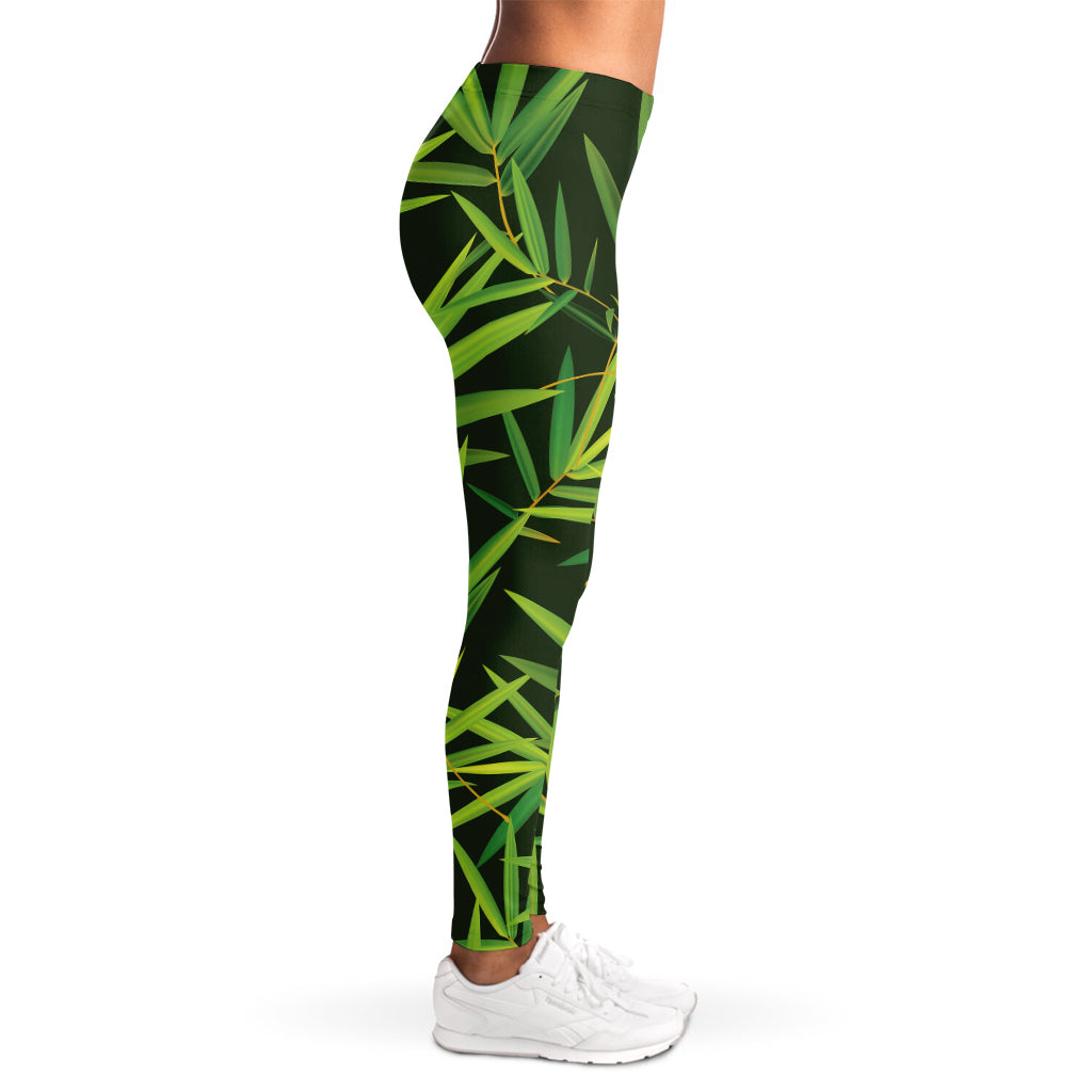 Green Bamboo Leaf Pattern Print Women's Leggings