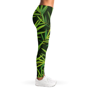 Green Bamboo Leaf Pattern Print Women's Leggings