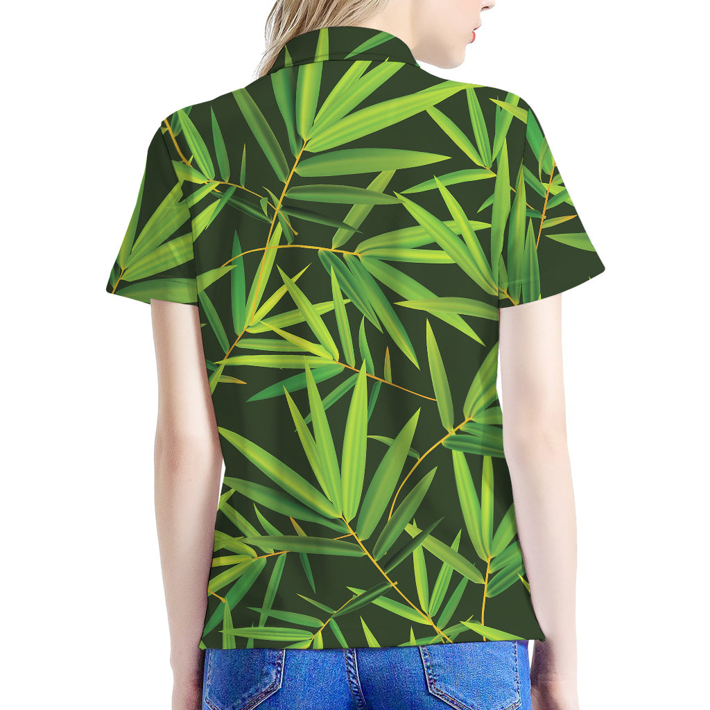 Green Bamboo Leaf Pattern Print Women's Polo Shirt