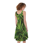 Green Bamboo Leaf Pattern Print Women's Sleeveless Dress