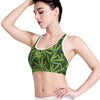 Green Bamboo Leaf Pattern Print Women's Sports Bra