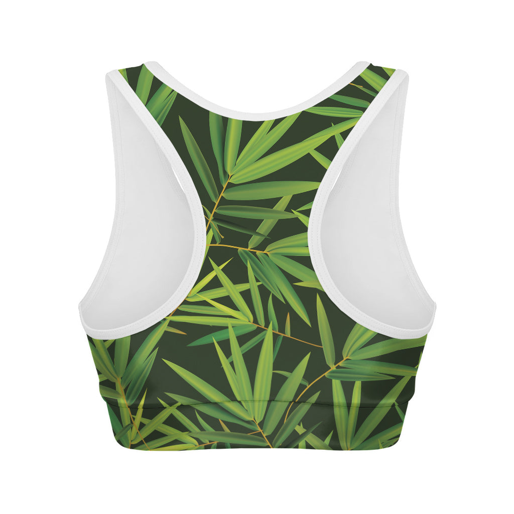 Green Bamboo Leaf Pattern Print Women's Sports Bra