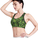 Green Bamboo Leaf Pattern Print Women's Sports Bra