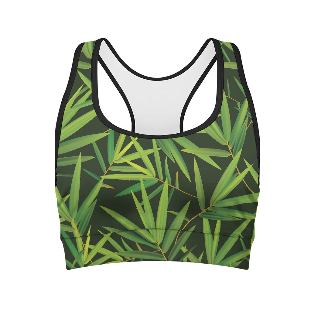 Green Bamboo Leaf Pattern Print Women's Sports Bra