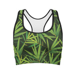 Green Bamboo Leaf Pattern Print Women's Sports Bra