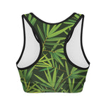 Green Bamboo Leaf Pattern Print Women's Sports Bra