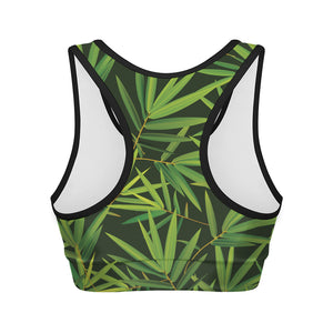 Green Bamboo Leaf Pattern Print Women's Sports Bra