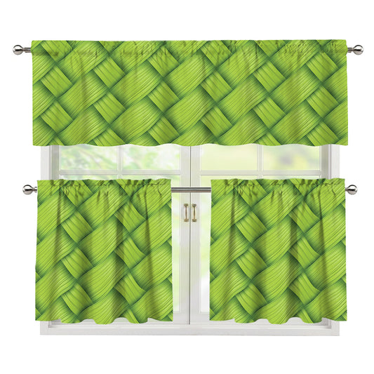Green Bamboo Print 3 Piece Kitchen Curtains