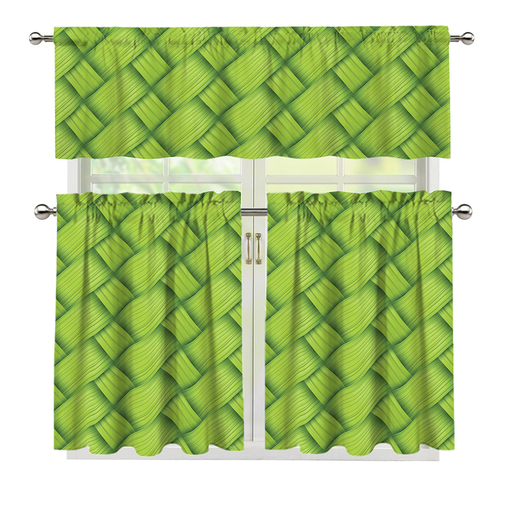 Green Bamboo Print 3 Piece Kitchen Curtains