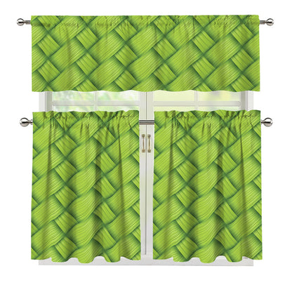 Green Bamboo Print 3 Piece Kitchen Curtains