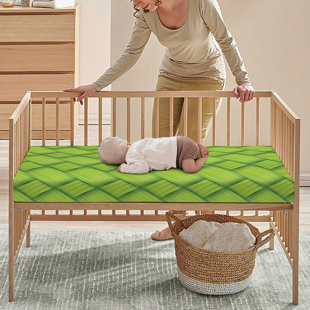 Green Bamboo Print Baby Crib Sheet