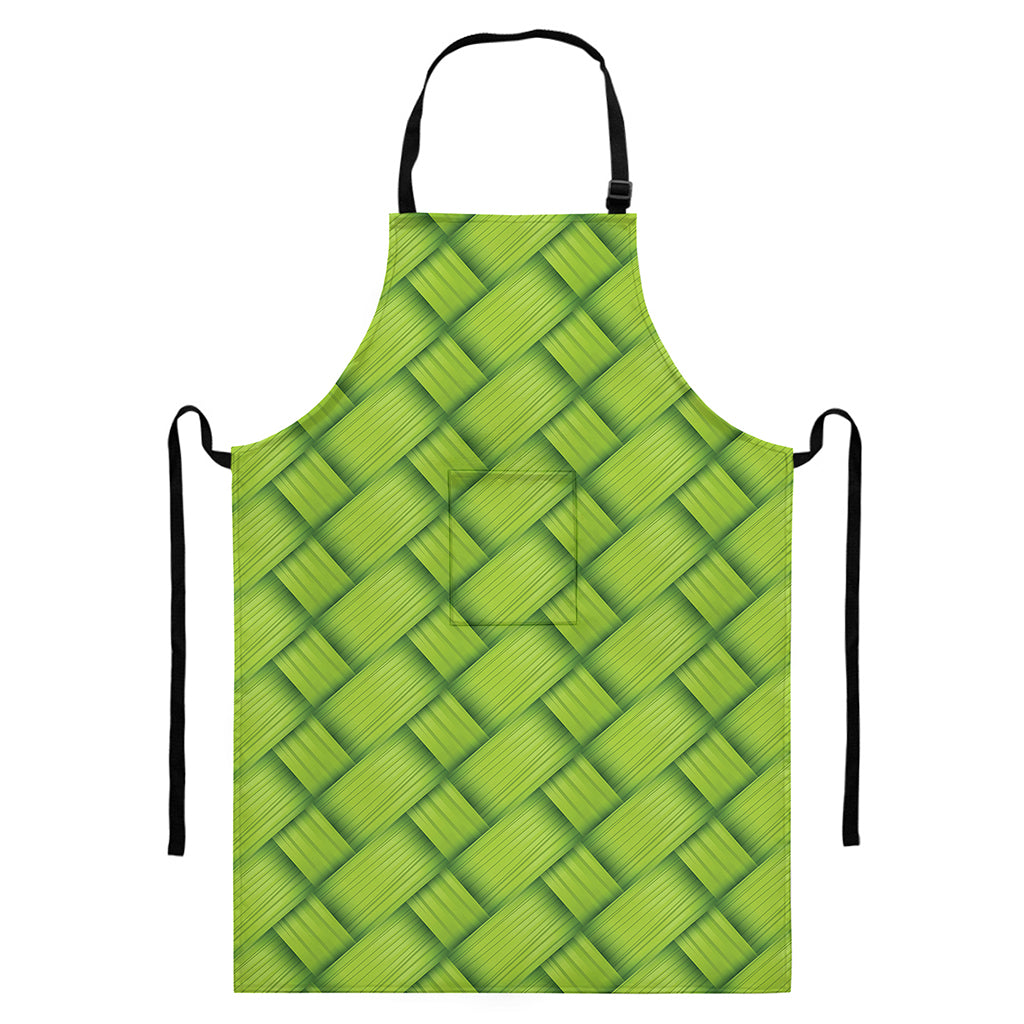 Green Bamboo Print Bib Apron With Pocket