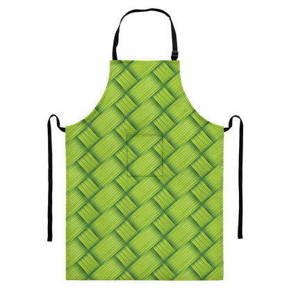 Green Bamboo Print Bib Apron With Pocket