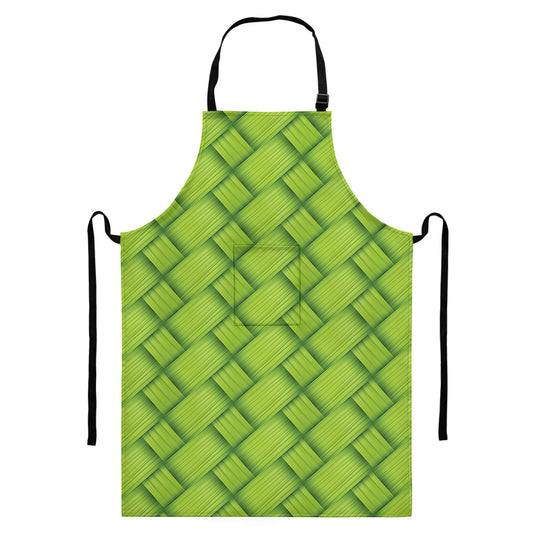 Green Bamboo Print Bib Apron With Pocket