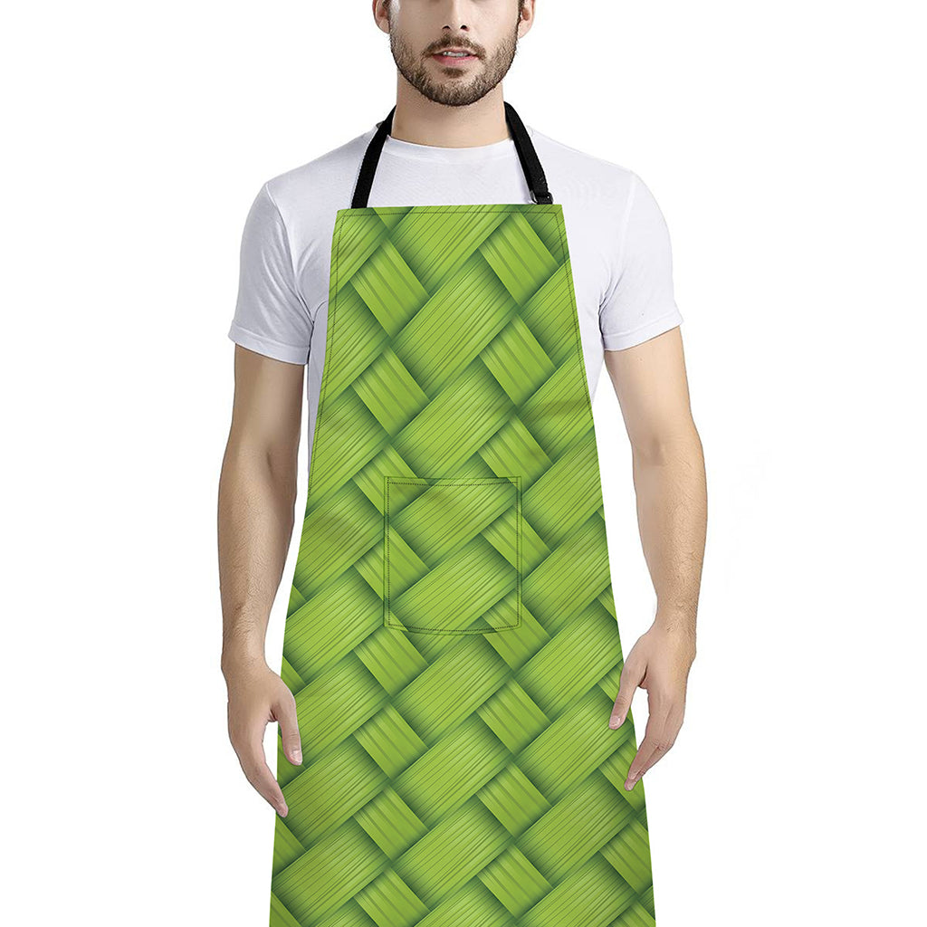 Green Bamboo Print Bib Apron With Pocket