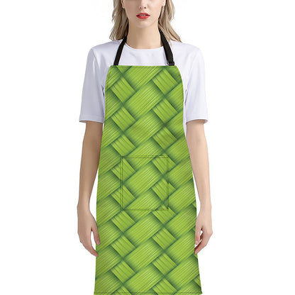 Green Bamboo Print Bib Apron With Pocket