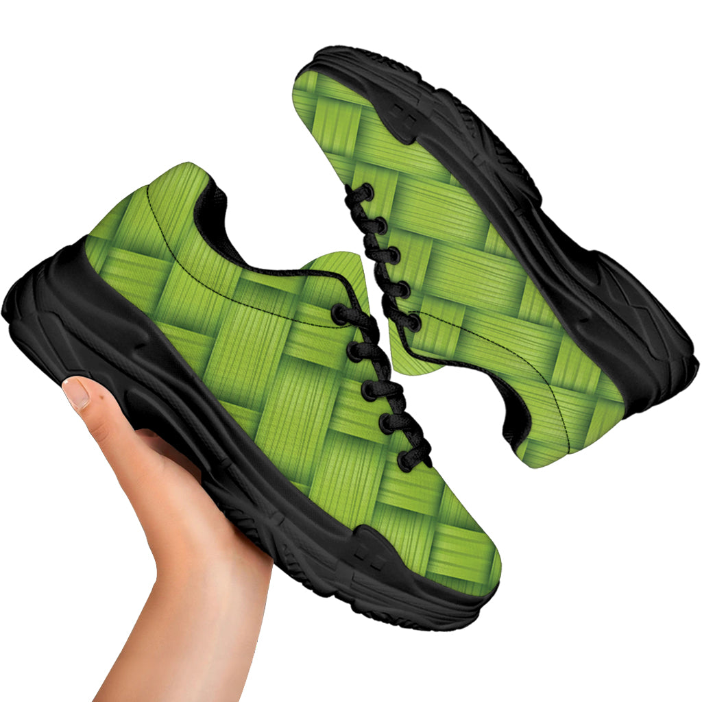 Green Bamboo Print Black Chunky Shoes