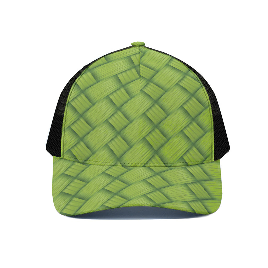 Green Bamboo Print Black Mesh Trucker Cap