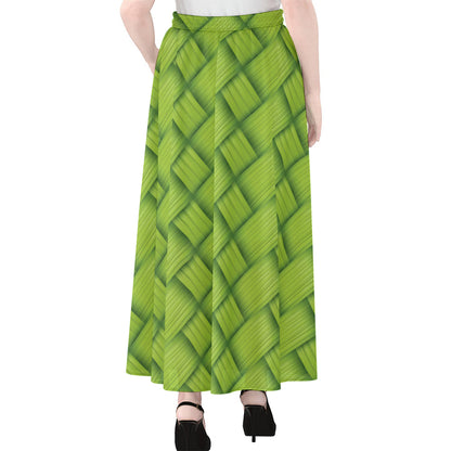 Green Bamboo Print Chiffon Maxi Skirt