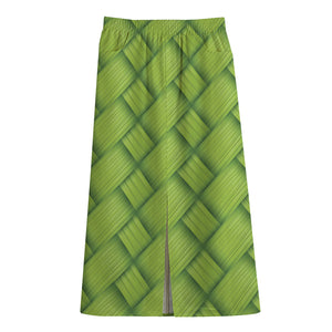 Green Bamboo Print Cotton Front Slit Maxi Skirt