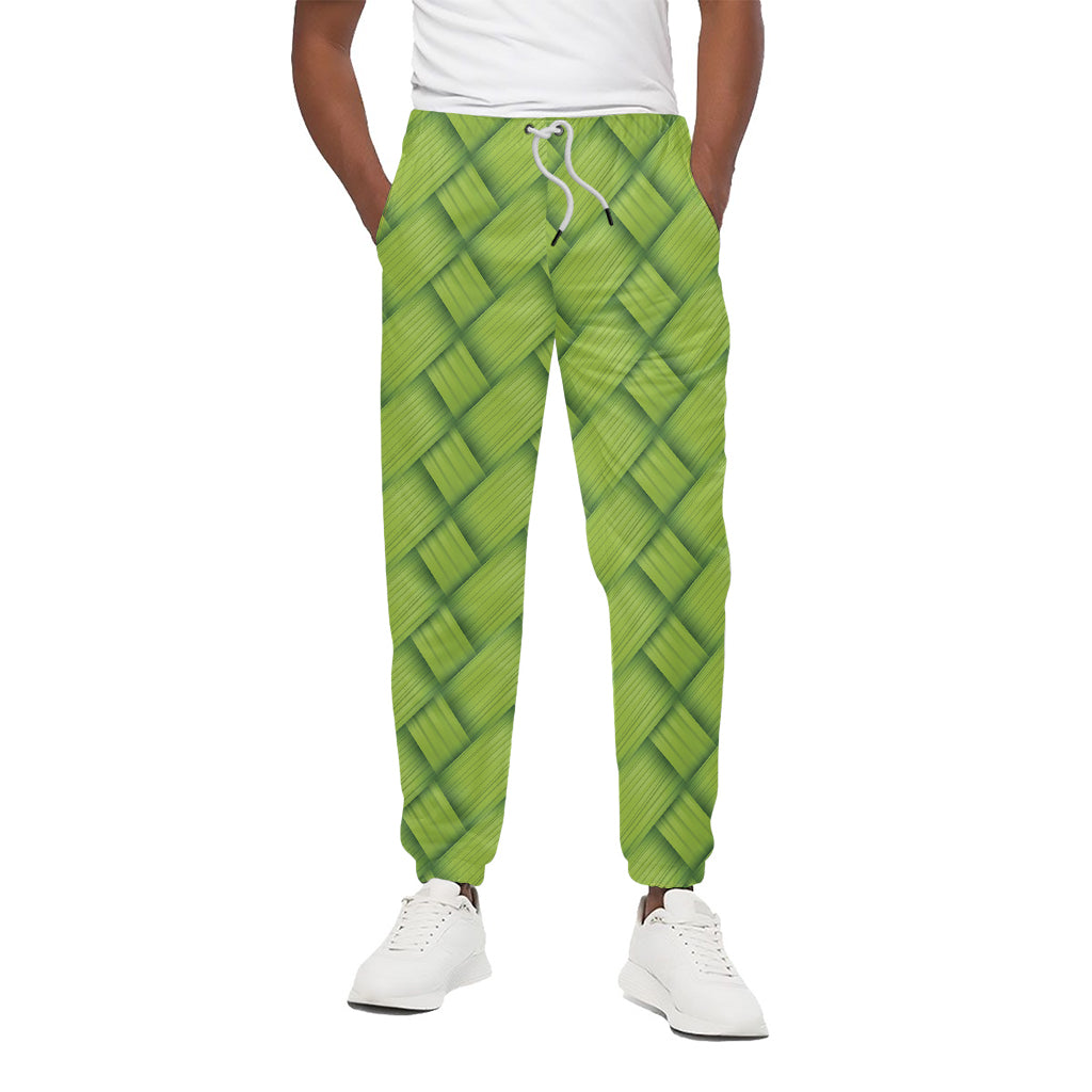 Green Bamboo Print Cotton Pants