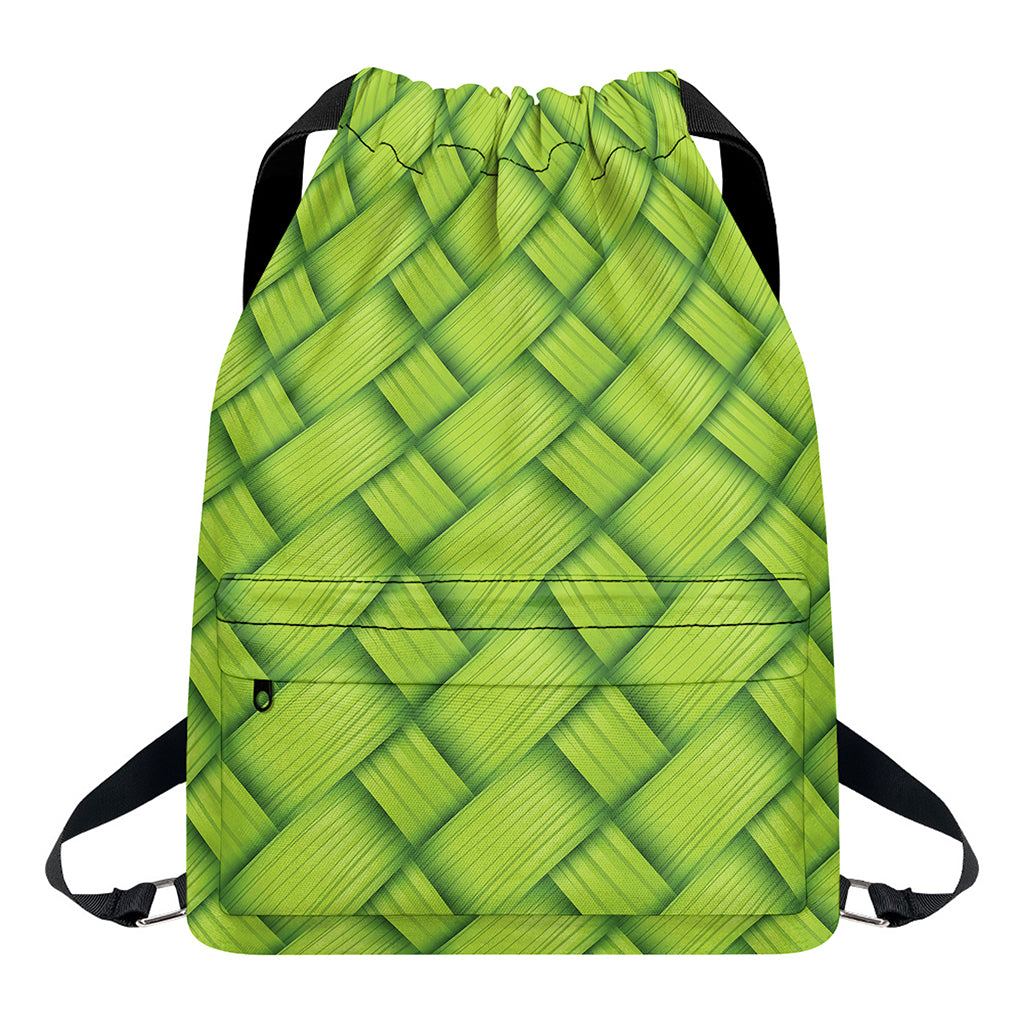 Green Bamboo Print Drawstring Backpack